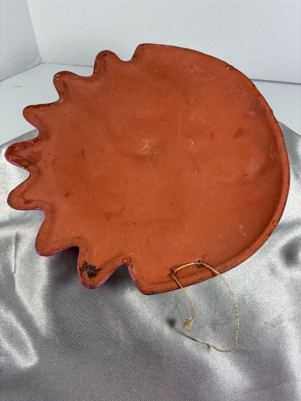 Vintage Hand Painted Mexican Folk Art Sun Moon Wall Plaque, Terracotta Celestial - Picture 8 of 12